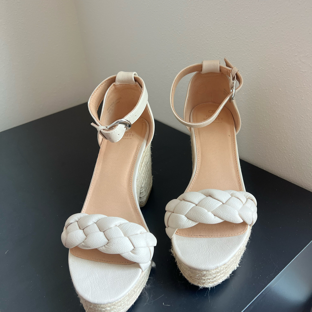 Cream ankle strap wedges